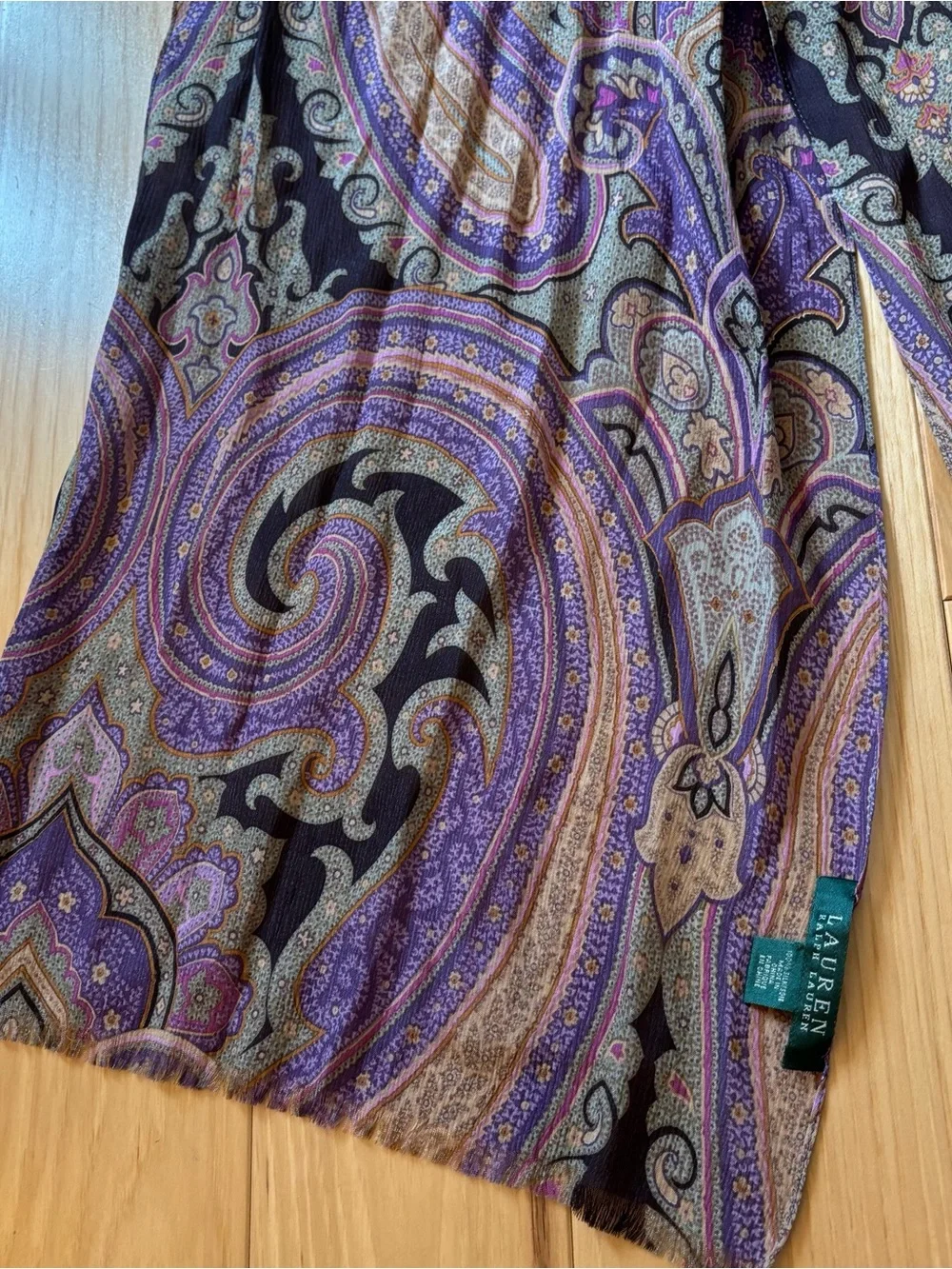 Lauren Ralph Lauren Silk Purple Multicolor Paisley Patterned Scarf